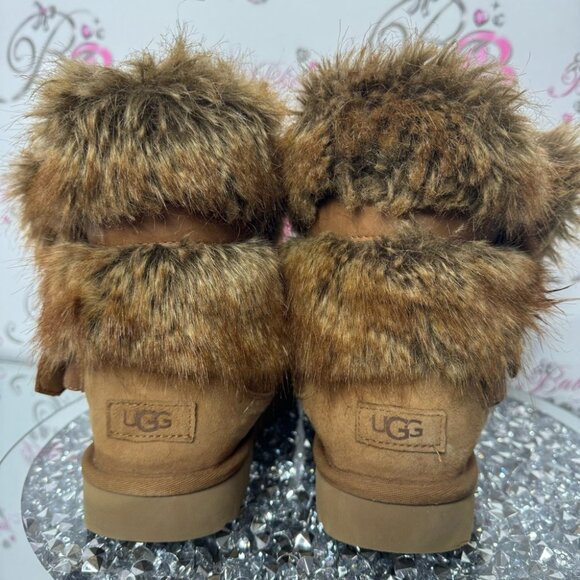 UGG CLASSIC BUCKLE MINI CHESTNUT FAUX FUR SHEARLING BOOT USA 10 rare brown furry - Picture 7 of 15